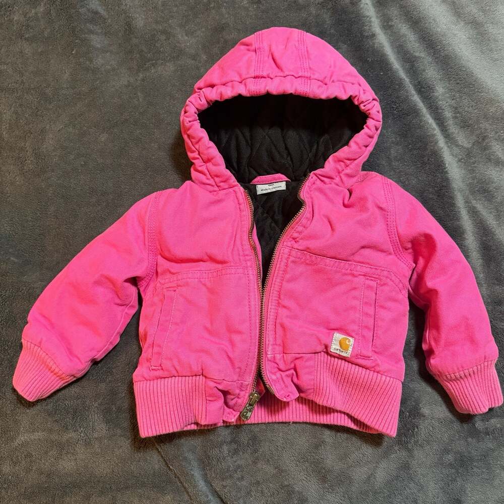 Carhartt Infant Toddler Pink Duck Canvas Quilted Hooded Jacket Size 12M